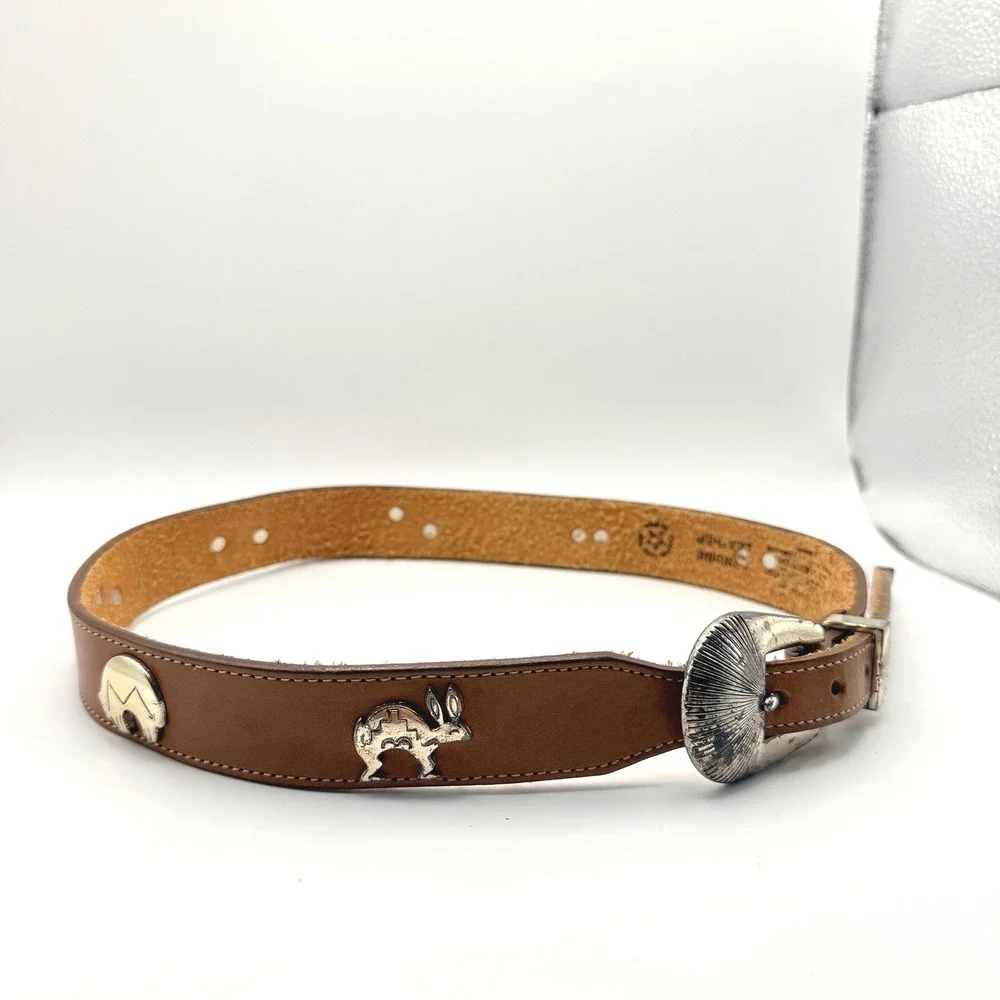 Vintage Silver Creek Brown Western Belt Animal Conchos SZ 28 Men's USA Y2K
